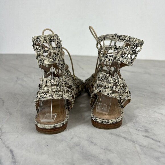 Joie Renee Sandals 8 Womens Leather Caged Animal Print Lace Up Flat Open Toe 38 - Picture 4 of 9
